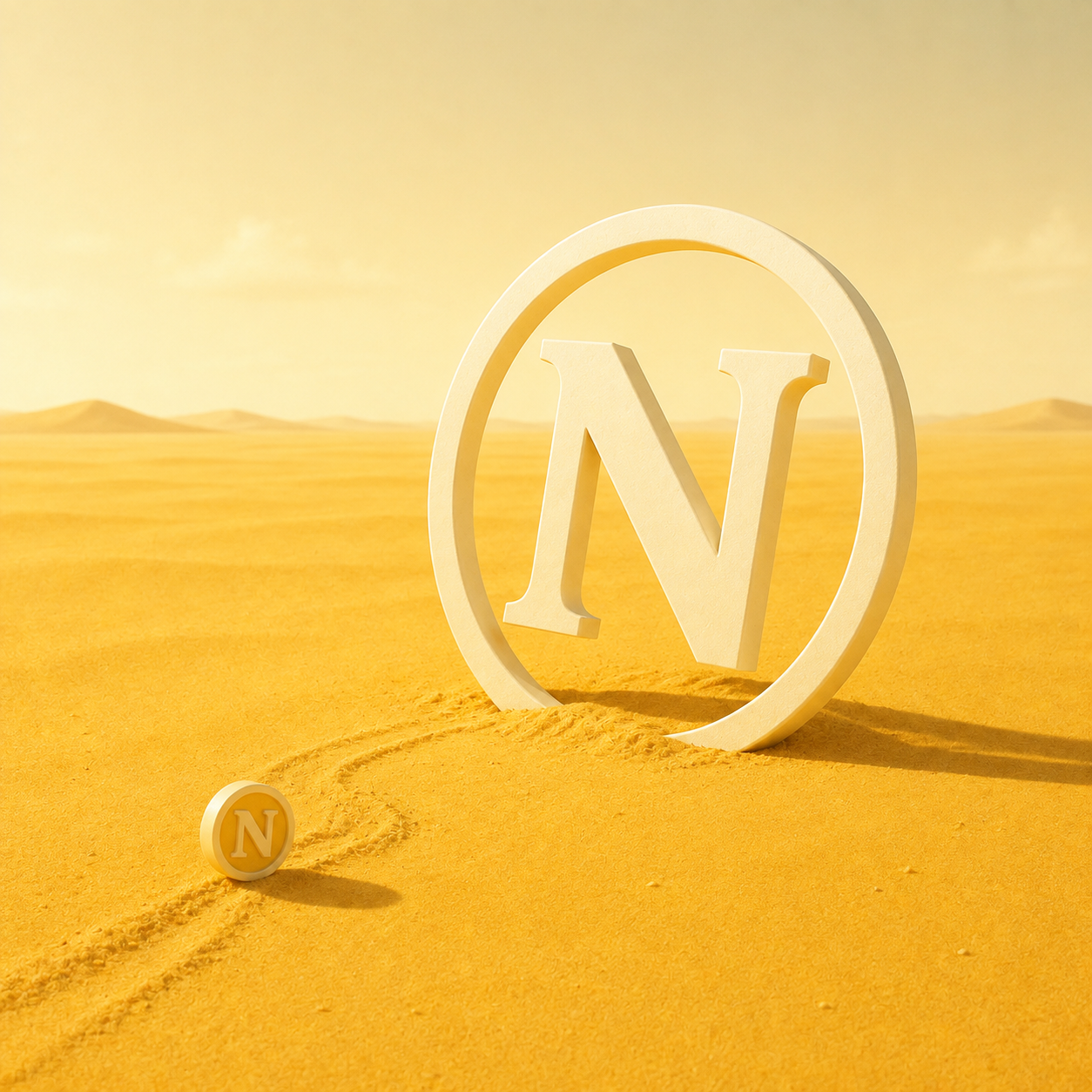 Giant NOTHING monument in a golden desert